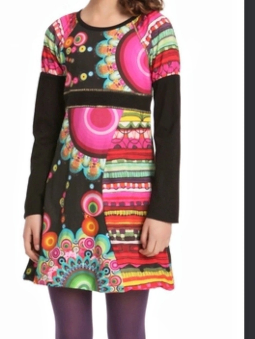 Desigual Geometric Mini Dress in Black & Multicolor Size 11/12L